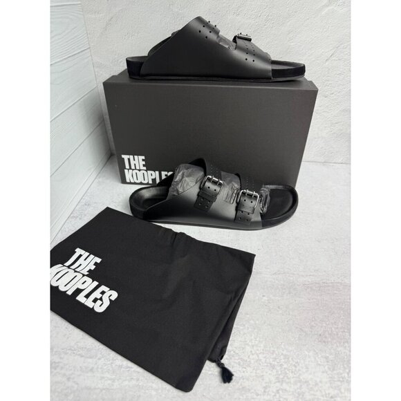 NIB THE KOOPLES MEN’S BLACK LEATHER SANDALS Double Strap, Slides, FR 44/US‎ 10 - Picture 2 of 7